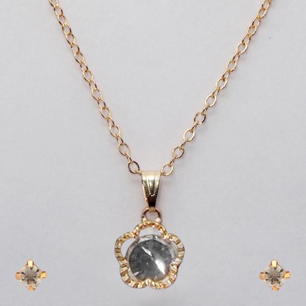 Urthn Gold Plated White Cubic Zirconia Stone Pendant Set - 1203702A