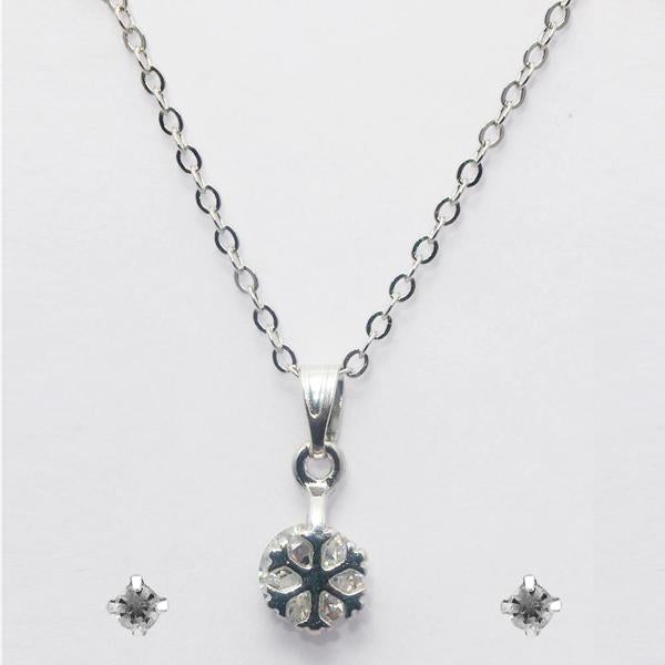 Urthn Rhodium Plated White Cubic Zirconia Stone Pendant Set - 1203706B