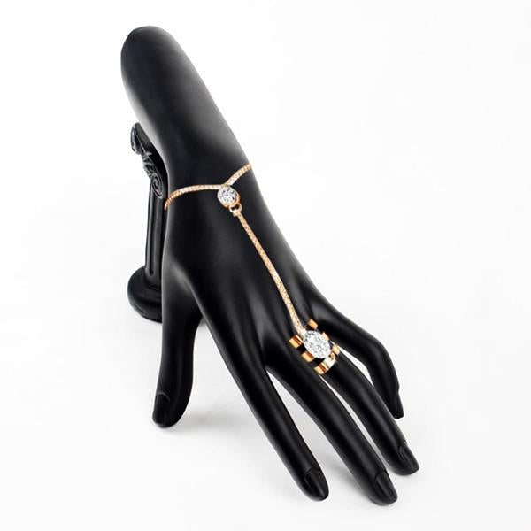 Urthn Gold Plated Stone Finger Ring Hand Chain Bracelet - 1502302