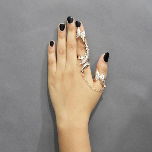 Urthn Gold Plated Austrian Stone Chain Leaf Double Ring - 1502303A