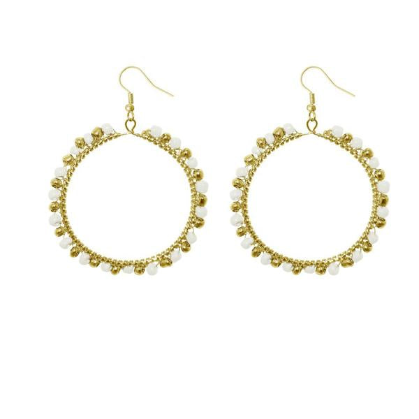 Urthn White Beads Gold Plated Round Shaped Dangler Earring - 1309021D