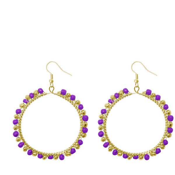 Urthn Purple Beads Gold Plated Round Shaped Dangler Earring