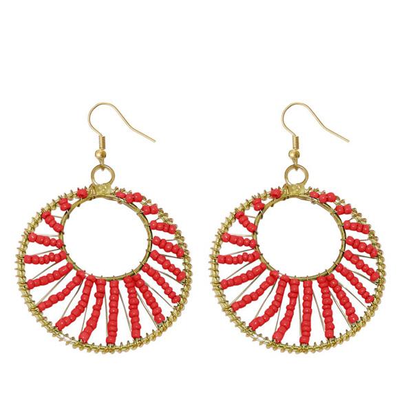 Urthn Red Beads Gold Plated Round Shaped Dangler Earring - 1309022B