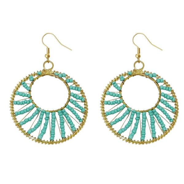 Urthn Blue Beads Gold Plated Round Shaped Dangler Earring - 1309022C