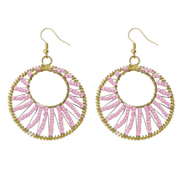 Urthn Pink Beads Gold Plated Round Shaped Dangler Earring - 1309022E