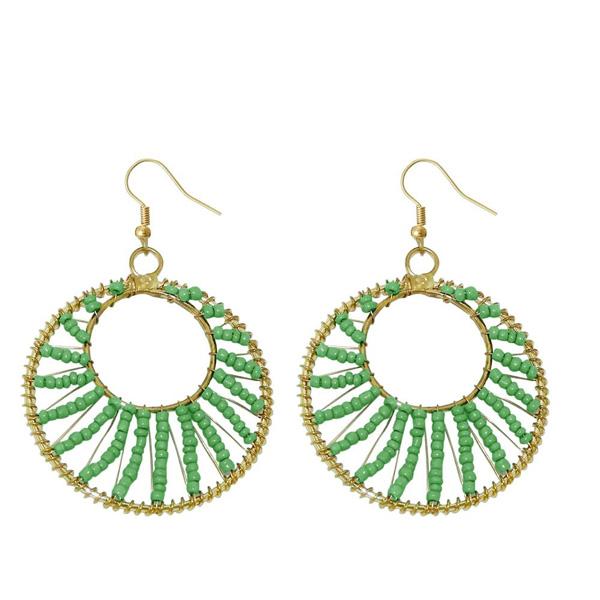 Urthn Green Beads Gold Plated Round Shaped Dangler Earring - 1309022F