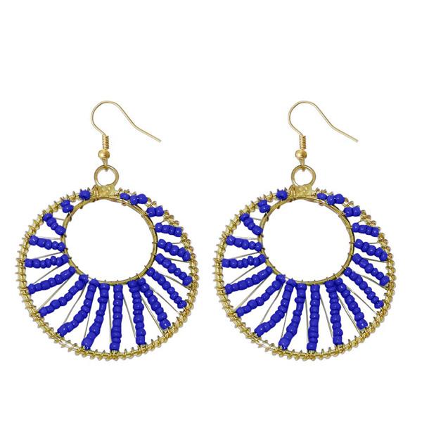 Urthn Blue Beads Gold Plated Round Shaped Dangler Earring - 1309022G