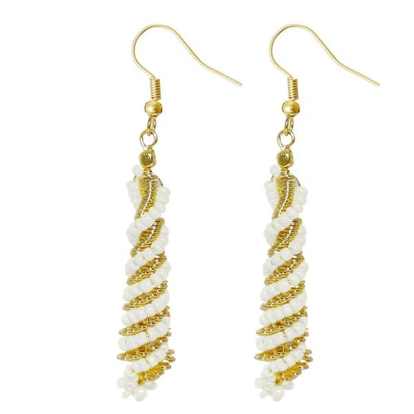 Urthn White Beads Gold Plated Dangler Earring - 1309023A