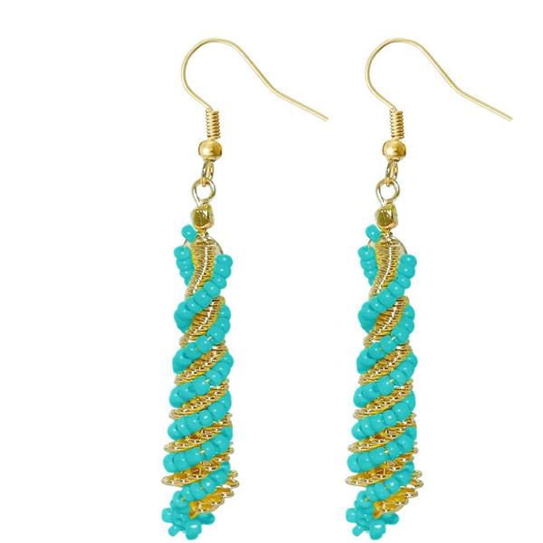 Urthn Blue Beads Gold Plated Dangler Earring - 1309023C