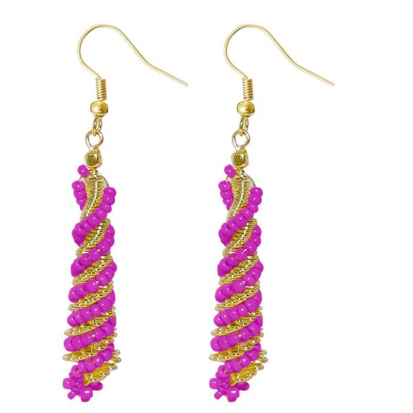 Urthn Pink Beads Gold Plated Dangler Earring - 1309023H