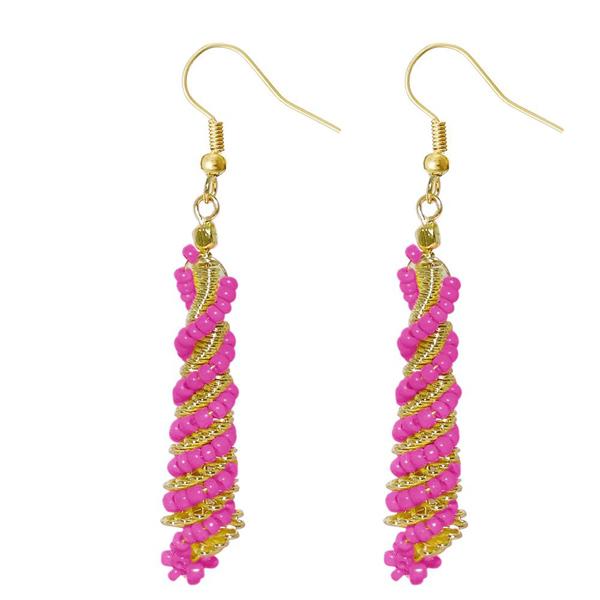Urthn Pink Beads Gold Plated Dangler Earring - 1309023J