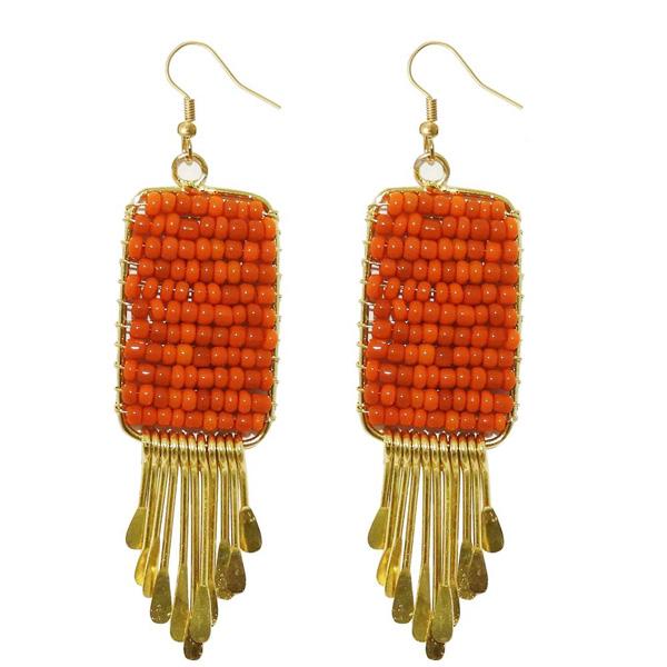 Urthn Orange Beads Gold Plated Drop Dangler Earring - 1309024A