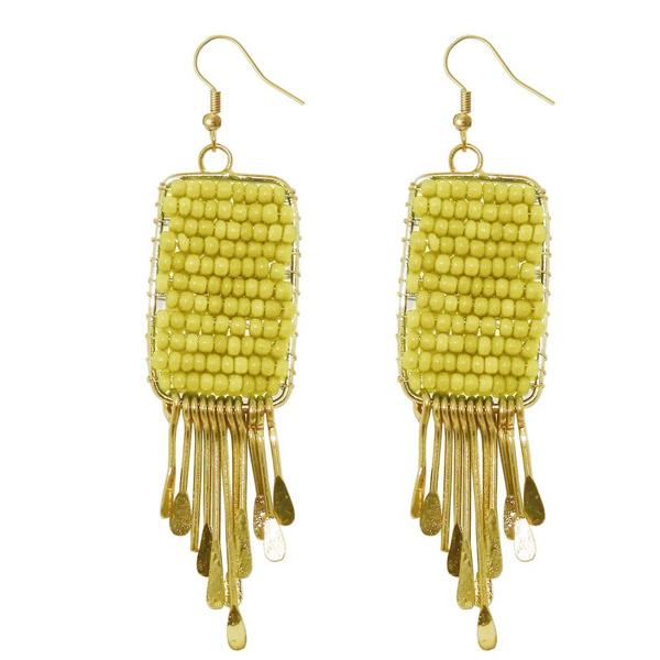 Urthn Yellow Beads Gold Plated Drop Dangler Earring - 1309024B