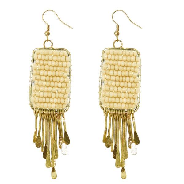 Urthn White Beads Gold Plated Drop Dangler Earring - 1309024G