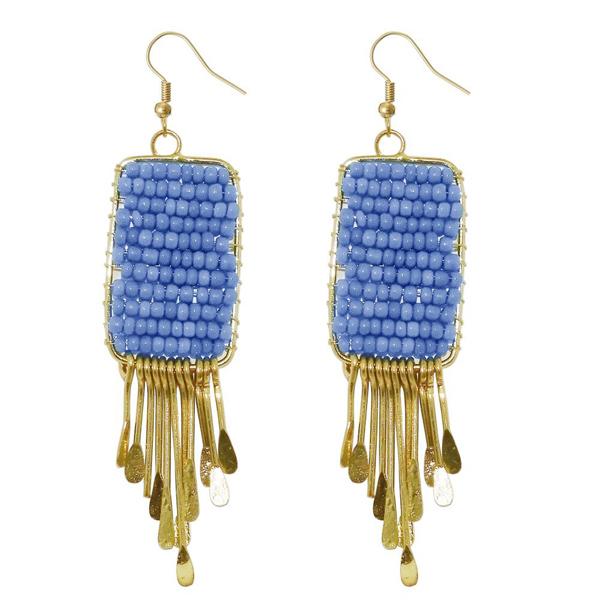 Urthn Blue Beads Gold Plated Drop Dangler Earring - 1309024H