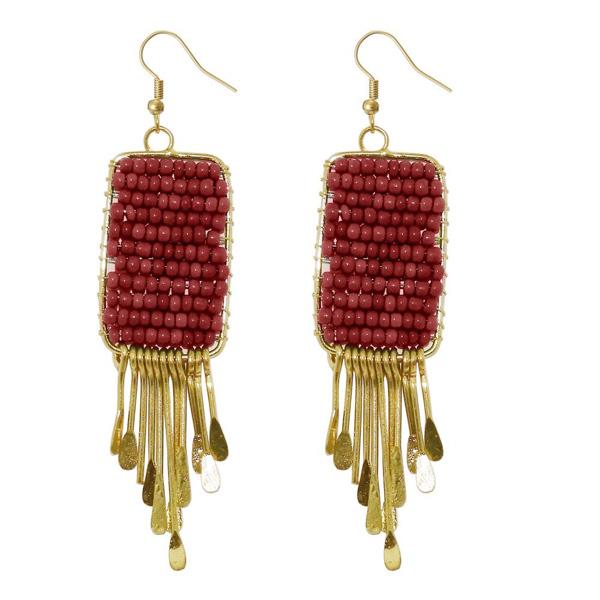 Urthn Maroon Beads Gold Plated Drop Dangler Earring - 1309024J