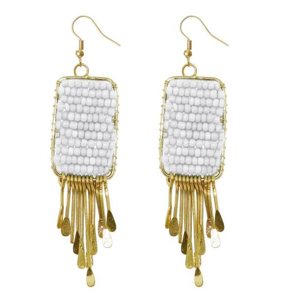 Urthn White Beads Gold Plated Drop Dangler Earring - 1309024K
