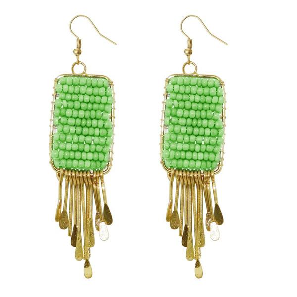 Urthn Green Beads Gold Plated Drop Dangler Earring - 1309024L