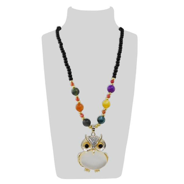 Urthn Multicolor Beads Stone Owl Shape Necklace - 1108920