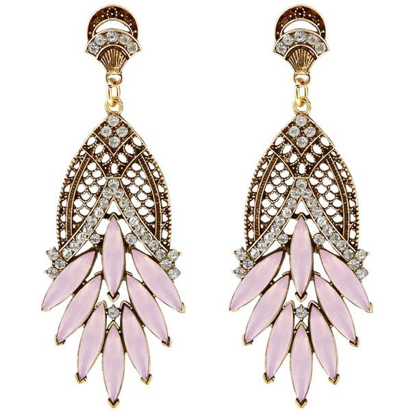 Urthn Pink Crystal And Stone Dangler Earrings - 1311204E