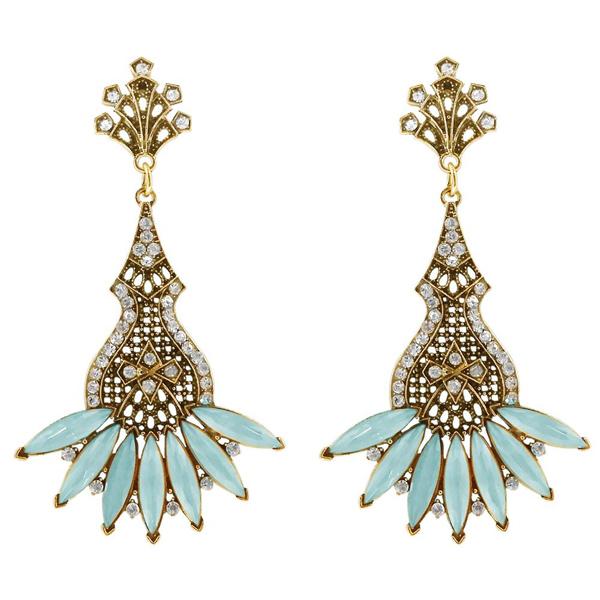 Urthn Blue Crystal And Stone Dangler Earrings - 1311205C