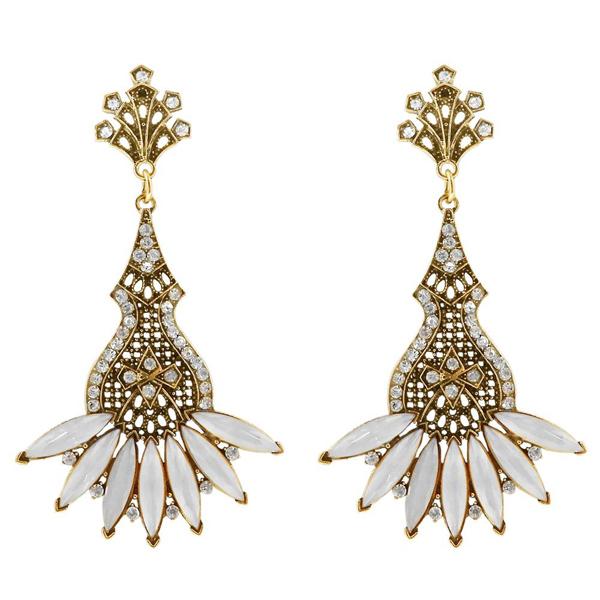 Urthn Crystal Stone Antique Gold Plated Dangler Earrings - 1311205E