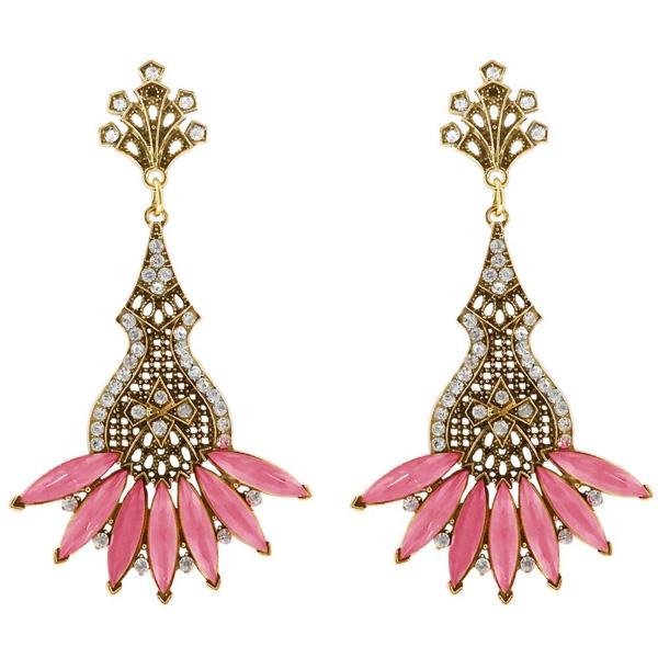 Urthn Pink Crystal And Stone Dangler Earrings - 1311205F