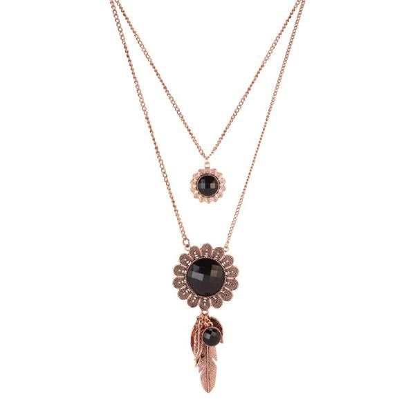 Urthn Rose Gold Plated Crystal Stone 2 Layer Chain Necklaces - 1110508C