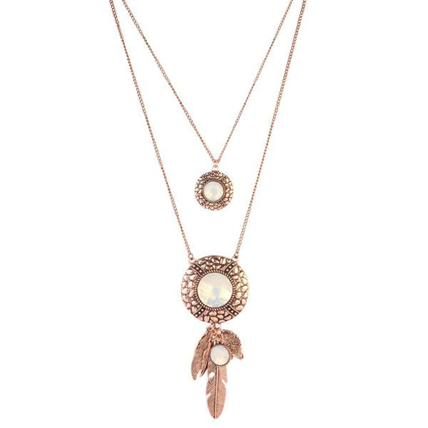 Urthn Rose Gold Plated Crystal Stone 2 Layer Chain Necklaces - 1110509A