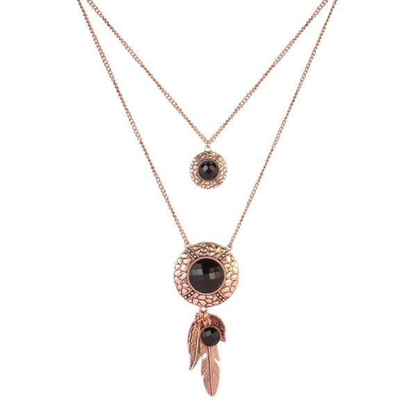 Urthn Rose Gold Plated Crystal Stone 2 Layer Chain Necklaces - 1110509C