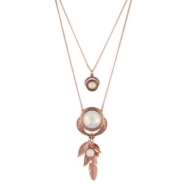 Urthn Rose Gold Plated Crystal Stone 2 Layer Chain Necklaces - 1110510A