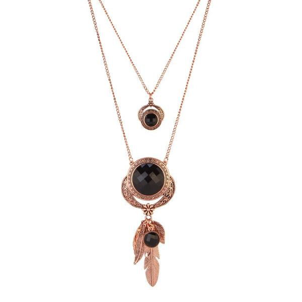 Urthn Rose Gold Plated Crystal Stone 2 Layer Chain Necklaces - 1110510C