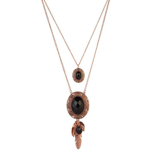 Urthn Rose Gold Plated Crystal Stone 2 Layer Chain Necklaces - 1110511C