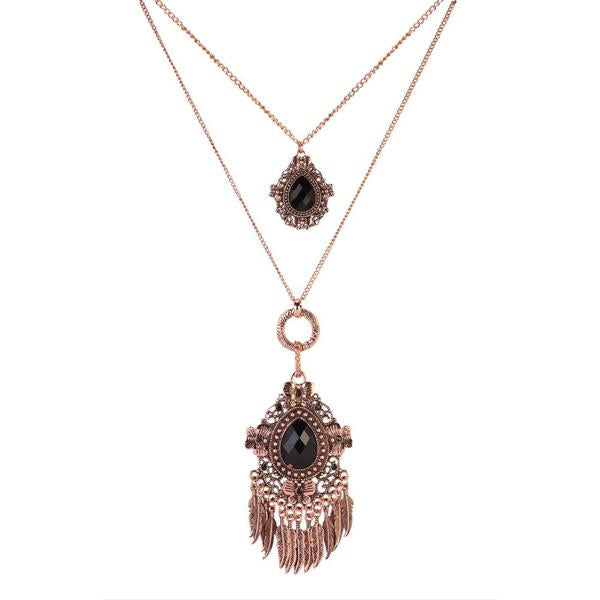 Urthn Rose Gold Plated Crystal Stone 2 Layer Chain Necklaces - 1110513C