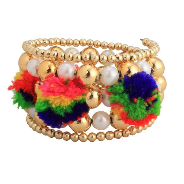 Urthn Gold Plated Pearl Multicolor Thread kada - 1403305