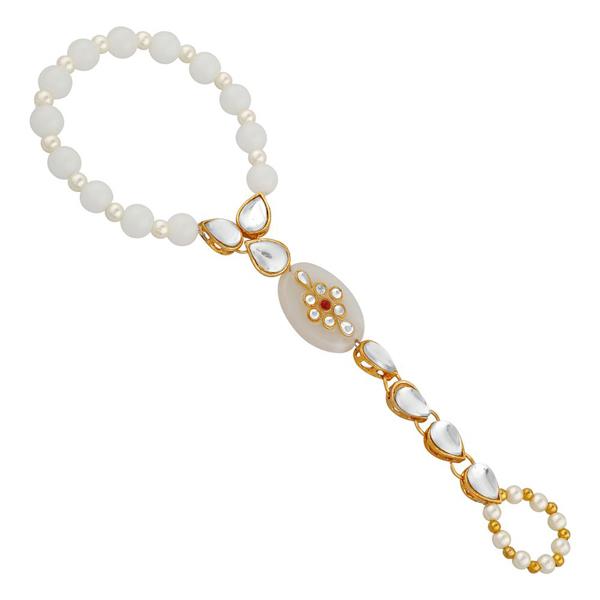 Urthn White Kundan Gold Plated Pearl Hand Harness - 1502326B