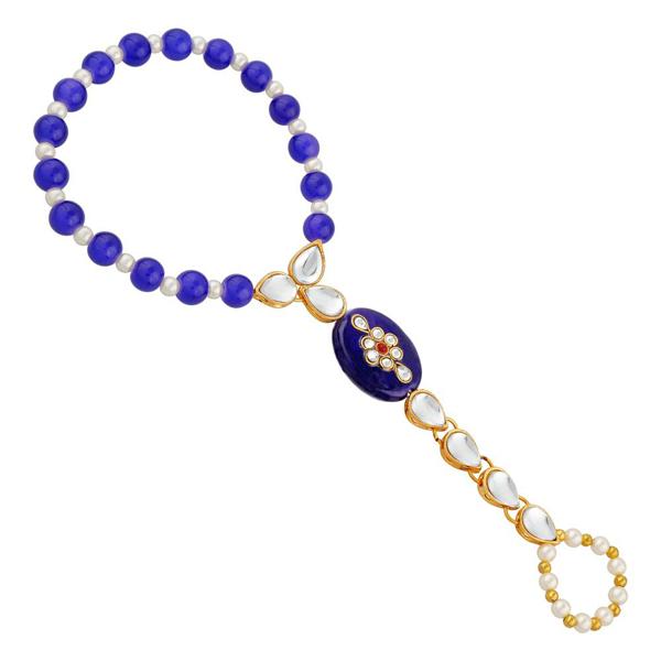 Urthn Blue Gold Plated Kundan Pearl Hand Harness - 1502326K