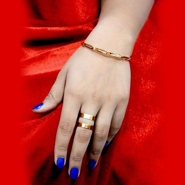 Urthn Zinc Alloy Gold Plated Ring With Bracelet - 1502336