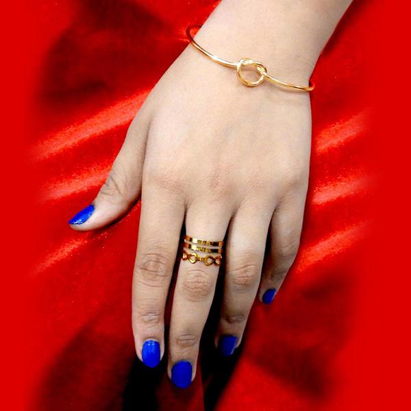Urthn Zinc Alloy Gold Plated Ring With Bracelet - 1502338
