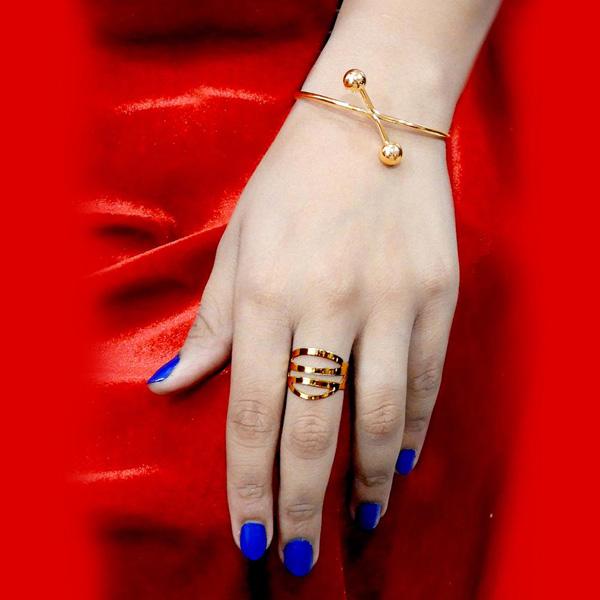 Urthn Gold Plated Ring With Bracelet - 1502339