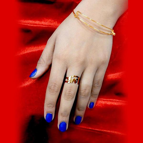 Urthn Gold Plated Love Design Ring With Bracelet - 1502341