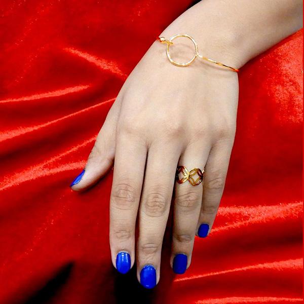 Urthn Zinc Alloy Gold Plated Ring With Bracelet - 1502342