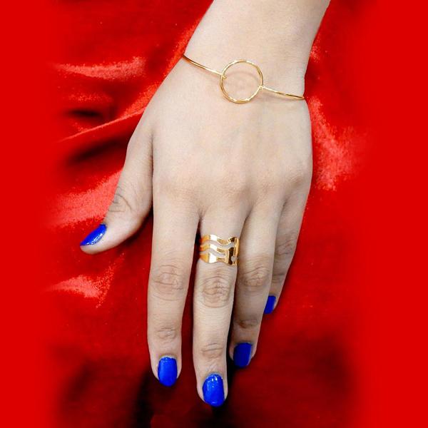 Urthn Zinc Alloy Gold Plated Ring With Bracelet - 1502344