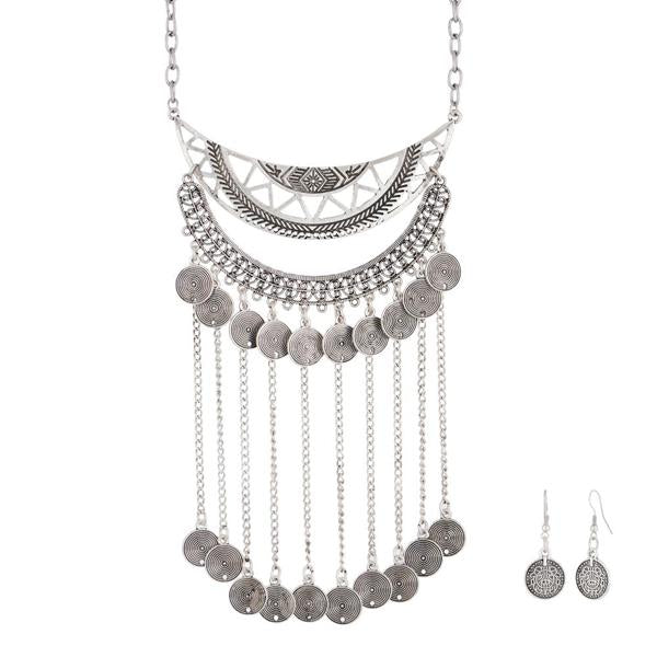 Urthn Rodium Plated Hanging Chain Boho Necklace Set - 1110713