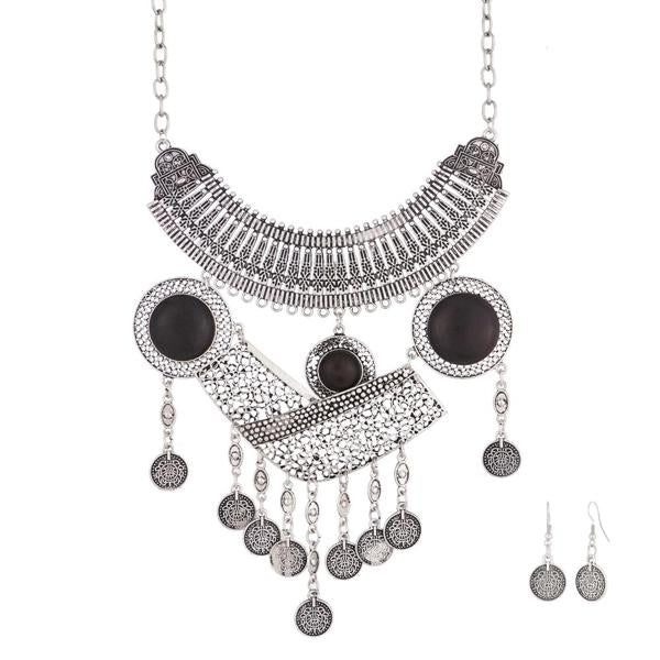 Urthn Black Oxidised Zinc Alloy Boho Necklace Set - 1110724