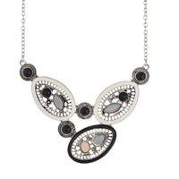 Urthn Black Stone Rhodium Plated Statement Necklace - 1110730C