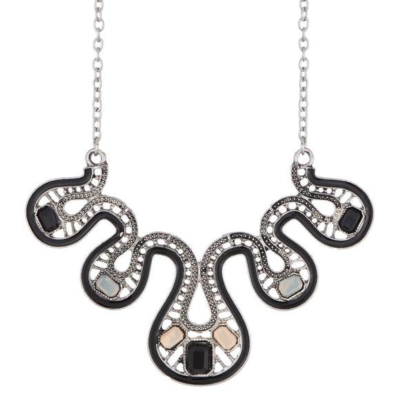 Urthn Black Meenakari Rhodium Plated Statement Necklace - 1110734C