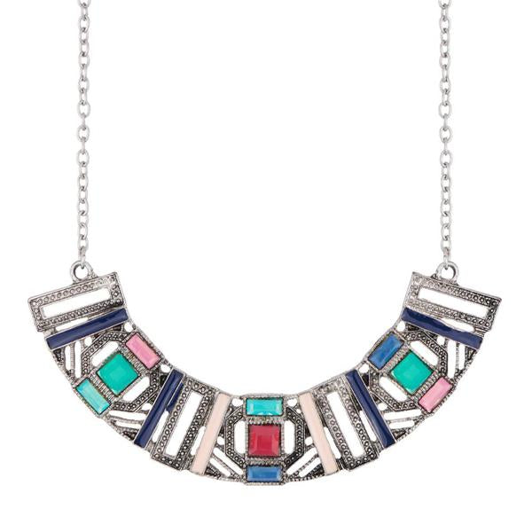 Urthn Multicolour Stone Meenakari Statement Necklace - 1110735A