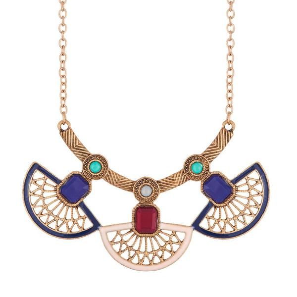 Urthn Antique Gold Meenakari Stone Statement Necklace - 1110736B