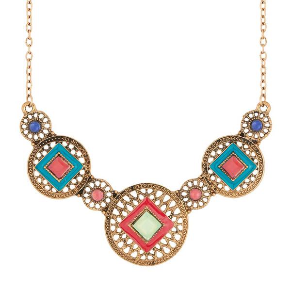 Urthn Antique Gold Meenakari Stone Statement Necklace - 1110737A